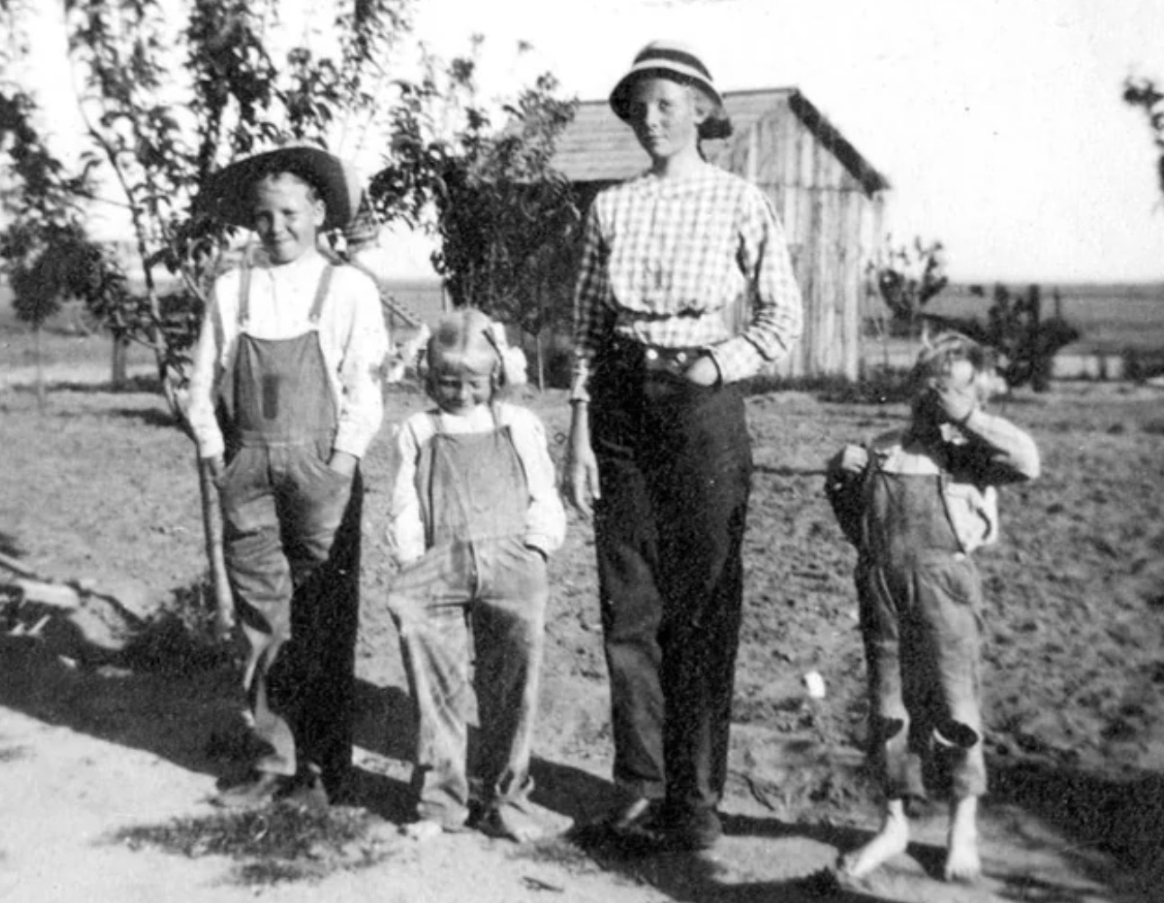 Farm life, 1911. Four siblings at their family farm in Delano, California 